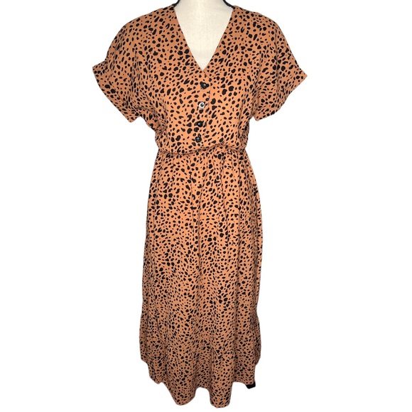 LAST ONE! ePretty Brown/Black Leopard Print Midi Dress SMALL - Picture 4 of 7